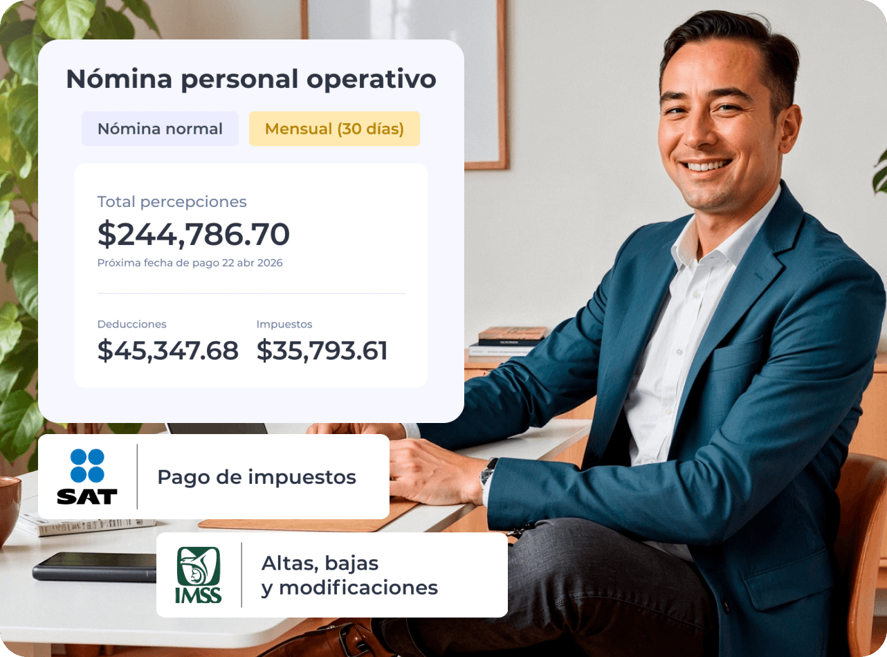 Resumen del cálculo de nómina con pago de impuestos al SAT y movimientos al IMSS
